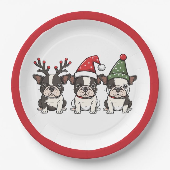 Christmas Boston Terrier Dogs Pappteller (Vorderseite)