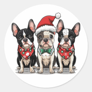 Christmas Boston Terrier Dogs Runder Aufkleber