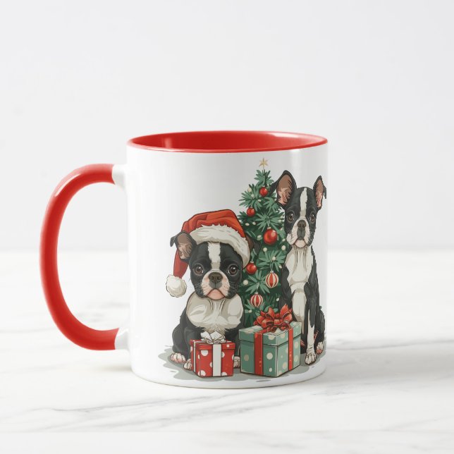 Christmas Boston Terrier Dogs Tasse (Links)