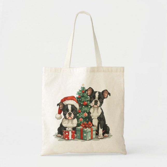 Christmas Boston Terrier Dogs Tragetasche (Vorne)