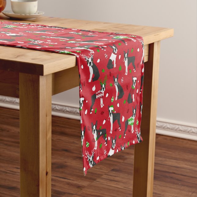 Christmas Boston Terrier Kurz Table Runner Kurzer Tischläufer (Beispiel)
