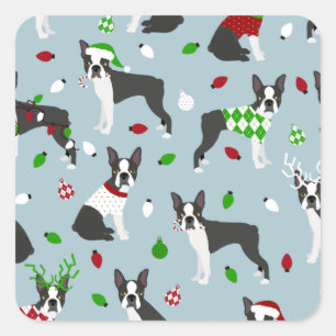 Christmas Boston Terrier Quadratischer Aufkleber