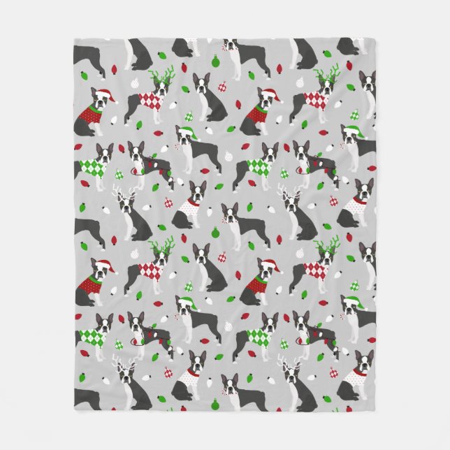 Christmas Boston Terrier Sherpa Blanket Fleecedecke (Vorderseite)