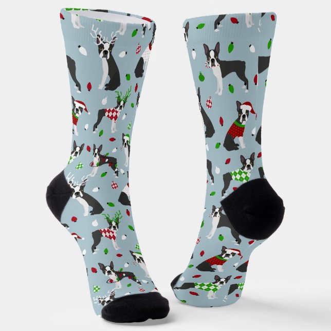 Christmas Boston Terrier Socks Socken (Gewinkelt)
