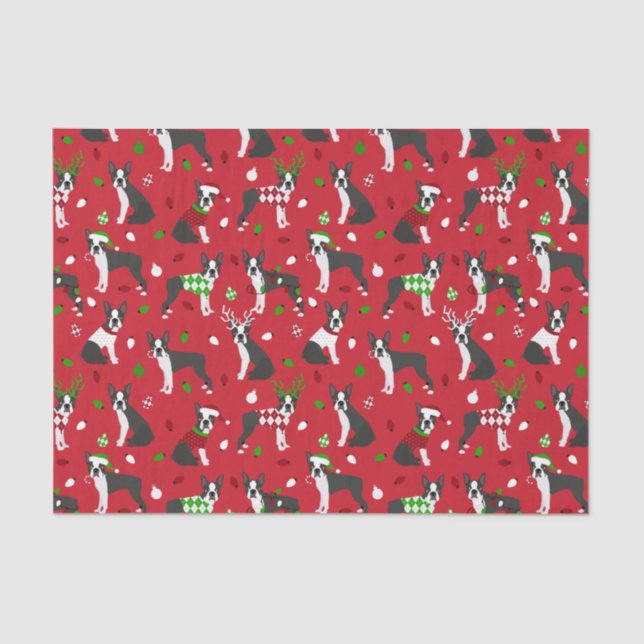 Christmas Boston Terrier Tissue Paper Seidenpapier (Vorderseite)