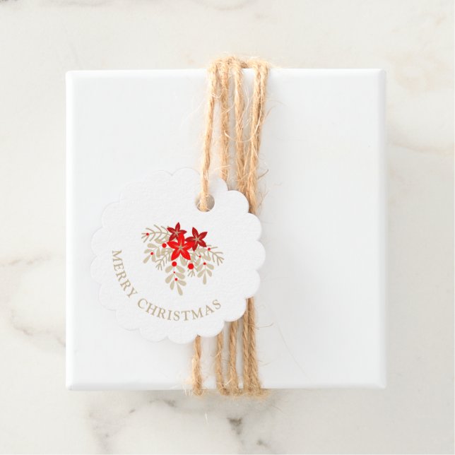 Christmas Botanical Holly Branches Poinsettias Geschenkanhänger (Beispiel)