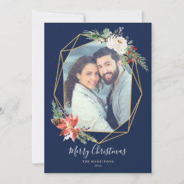 Christmas Botanicals Geometric Blue Foto Feiertagskarte