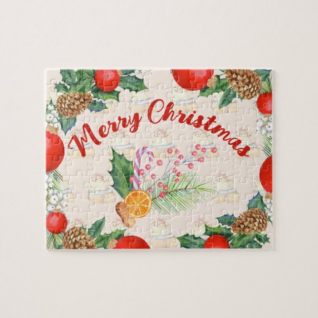 Christmas Bouquet Burnt Orange Candy Barry Wreath Puzzle (Horizontal)