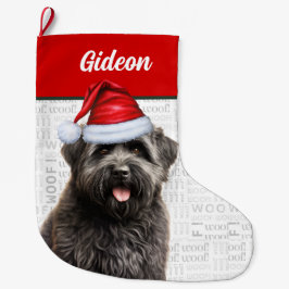 Christmas Bouvier Dog mit dem Namen Woof Backgroun Großer Weihnachtsstrumpf
