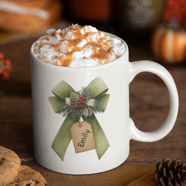 Christmas Bow Mug – Personalized Festive Name Mug Kaffeetasse (Von Creator hochgeladen)