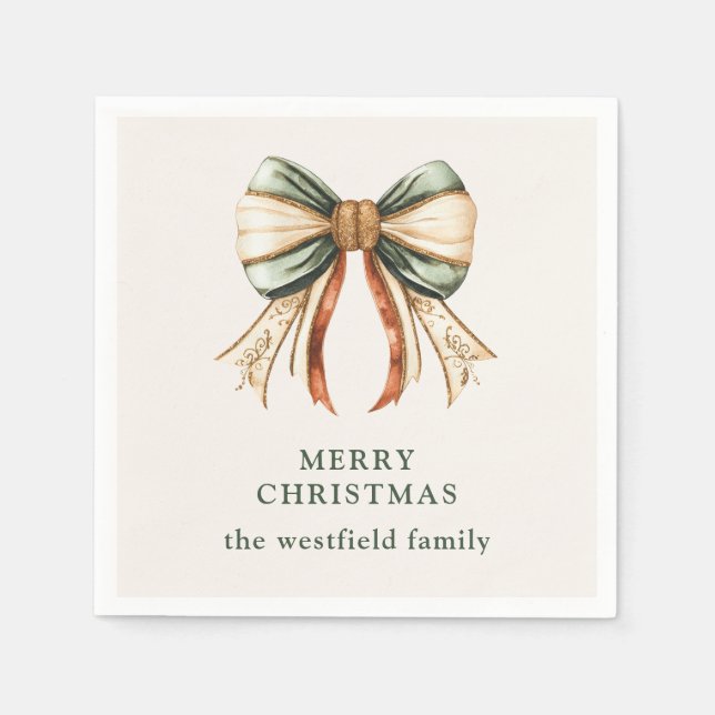 Christmas Bow Personalized Merry Christmas Serviette (Vorderseite)