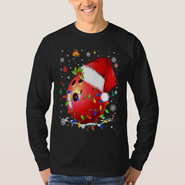 Christmas Bowling Ball Santa Hat Funny Sport Xmas  T-Shirt (Vorderseite)