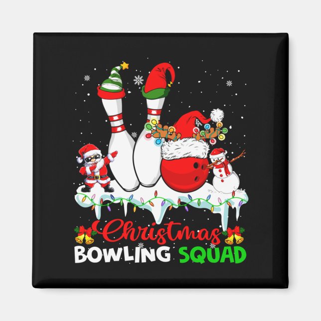 Christmas Bowling Squad Dabbing Santa Elf Bowling  Magnet (Vorne)