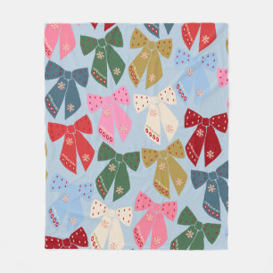 Christmas Bows Coquette Blue Fleecedecke