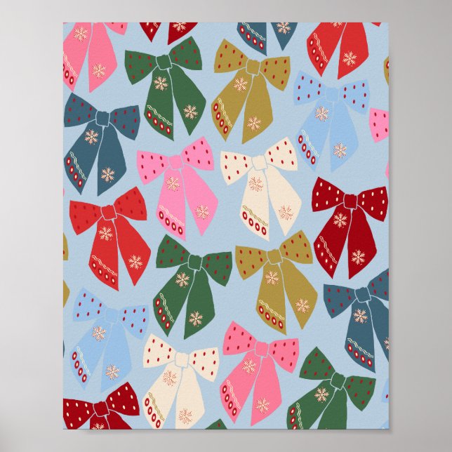 Christmas Bows Coquette Blue Poster (Vorne)