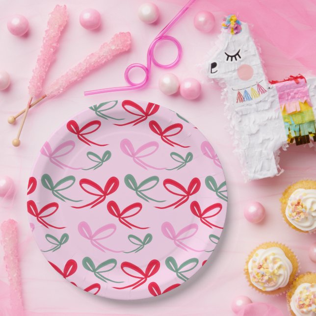 Christmas bows green pink whimiscal hand drawn pappteller (Party)