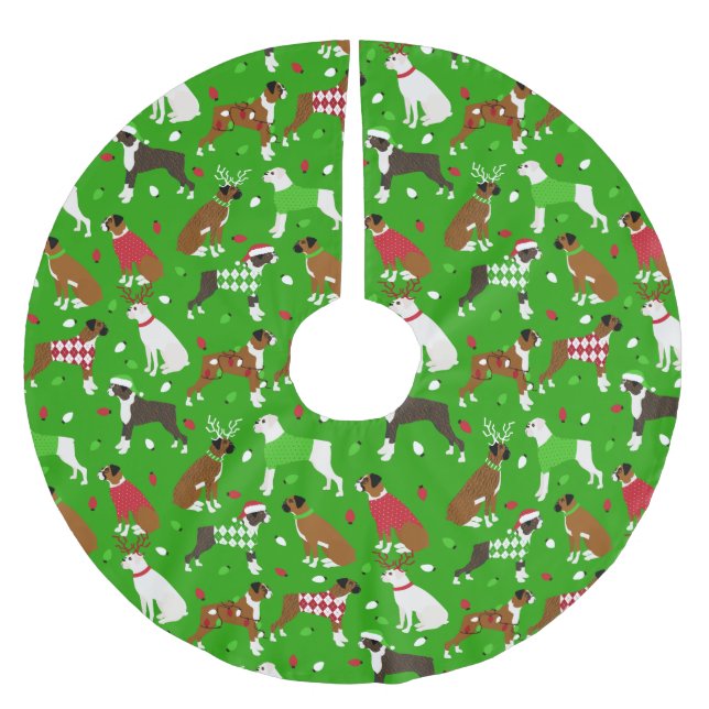 Christmas Boxer Brushed Polyester Tree Skirt Weihnachtsbaumdecke (Vorderseite)