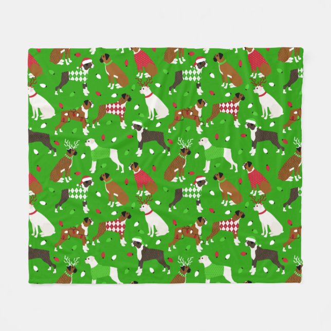 Christmas Boxer Dog Fleece Blanket (Vorderseite (Horizontal))