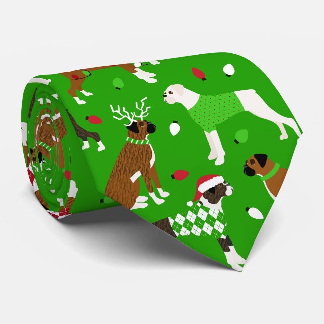 Christmas Boxer Dog Neck Tie Krawatte (Gerollt)