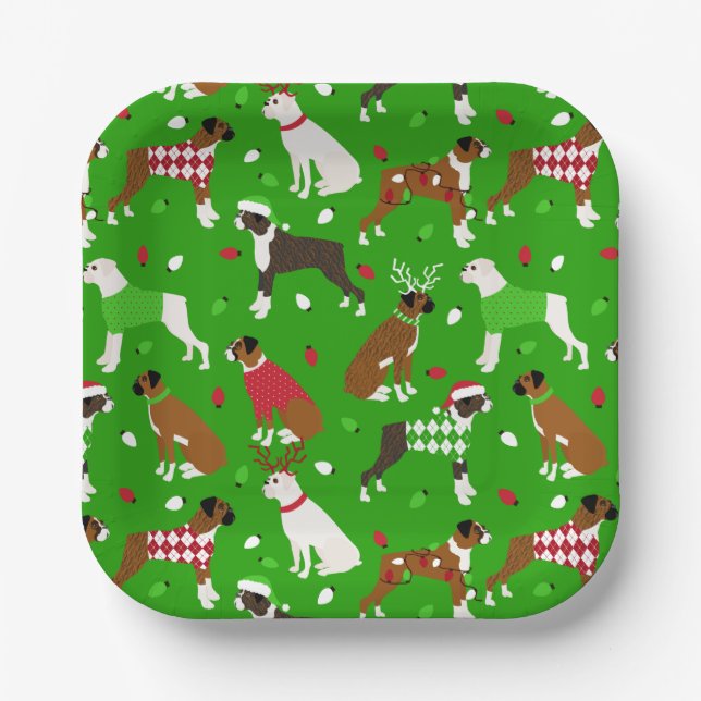 Christmas Boxer Dog Paper-Teller Pappteller (Vorderseite)