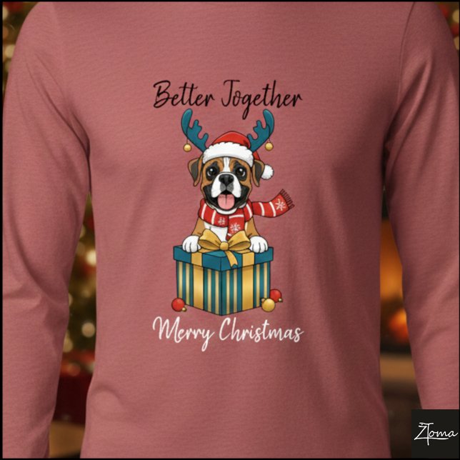 Christmas Boxer Dog Reindeer Scarf Gift Tri-Blend Shirt (Von Creator hochgeladen)