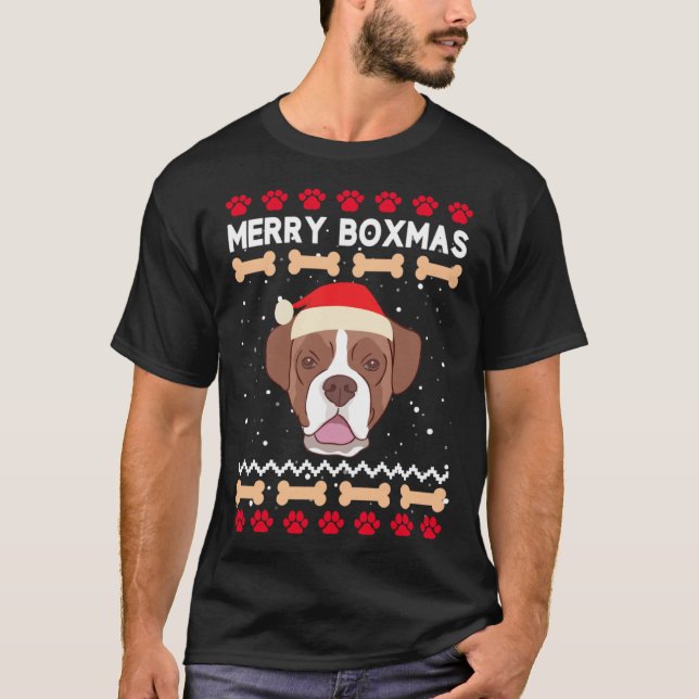 Christmas Boxer Dog Santa Hat Ugly Xmas Merry Boxm T-Shirt (Vorderseite)