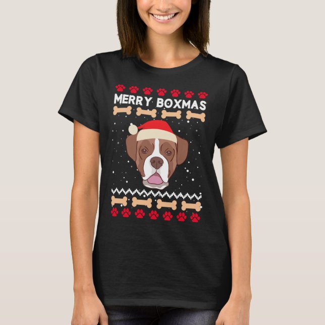 Christmas Boxer Dog Santa Hat Ugly Xmas Merry Boxm T-Shirt (Vorderseite)