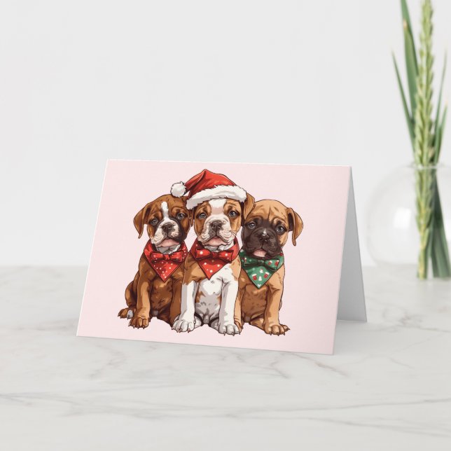 Christmas Boxer Hunde Feiertagskarte (Vorderseite)