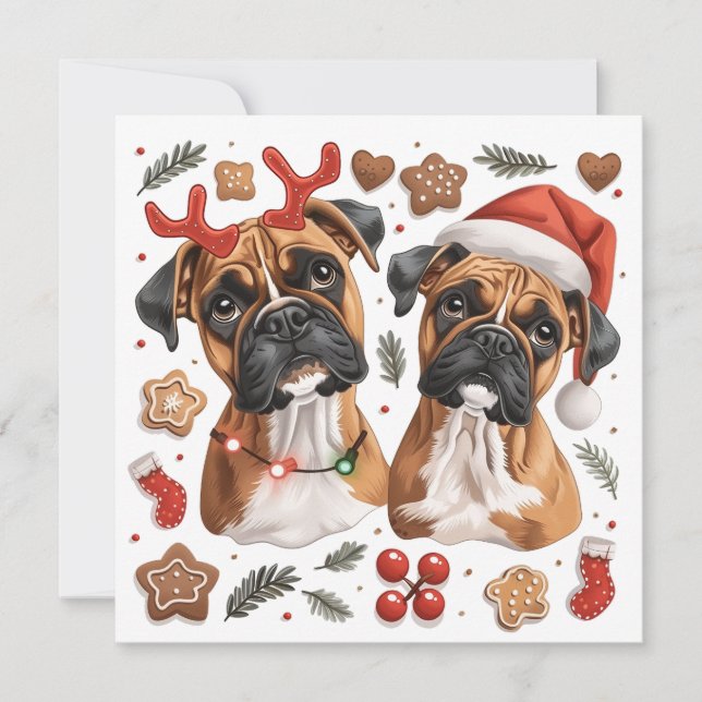 Christmas Boxer Hunde Feiertagskarte (Vorderseite)