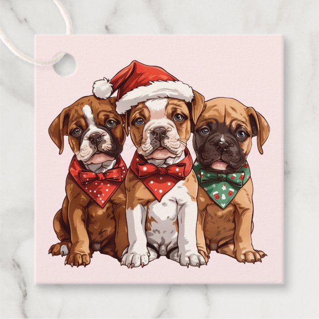Christmas Boxer Hunde Geschenkanhänger (Vorderseite)