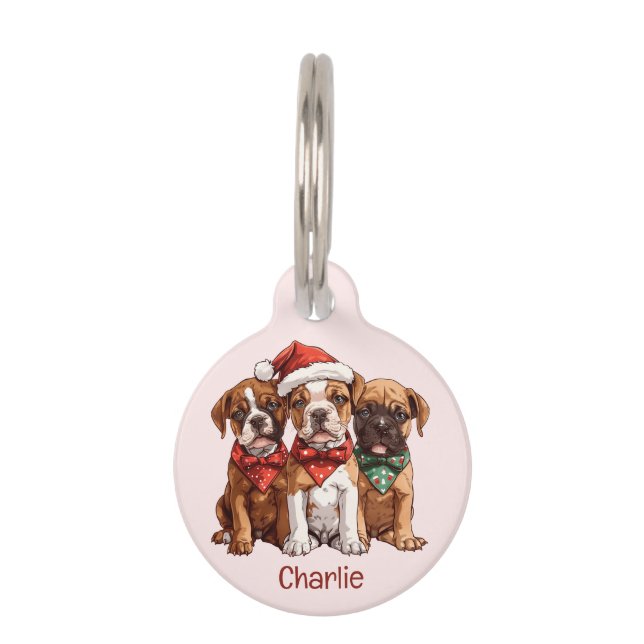 Christmas Boxer Hunde Haustiermarke (Vorderseite)