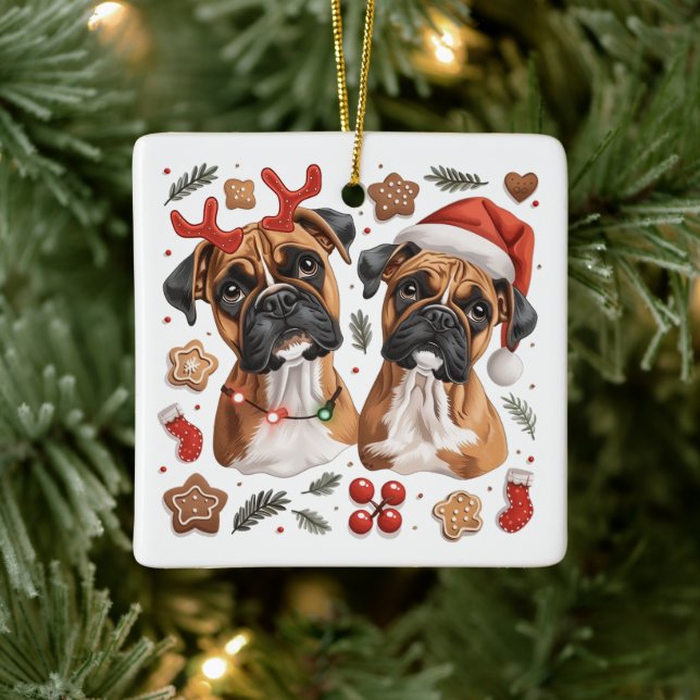 Christmas Boxer Hunde Keramikornament (Baum)