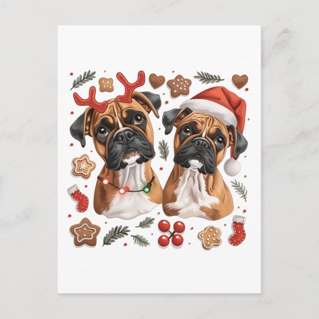 Christmas Boxer Hunde Postkarte (Vorderseite)