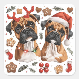 Christmas Boxer Hunde Quadratischer Aufkleber