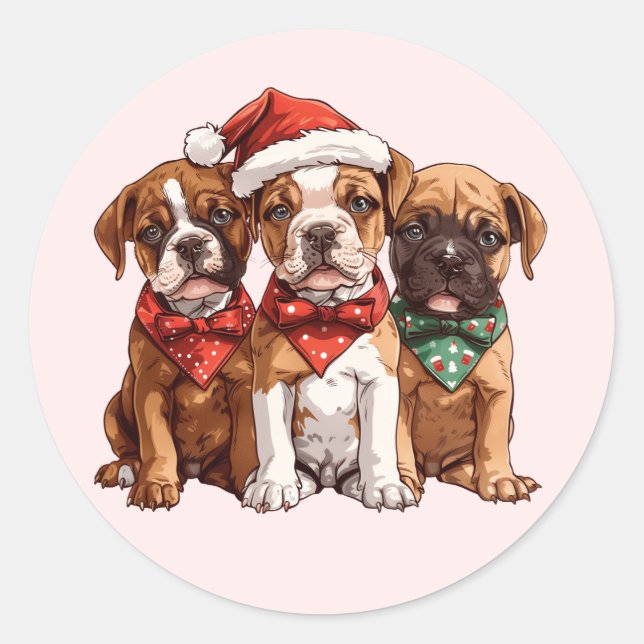 Christmas Boxer Hunde Runder Aufkleber (Vorderseite)