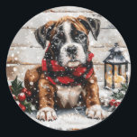 Christmas Boxer Puppy Runder Aufkleber<br><div class="desc">Niedliche Darstellung von Boxerhunden,  die zu Halloween-Kostümen gekleidet sind. Ideal für Hundeliebhaber oder Hundeeltern während der Halloween-Saison!</div>