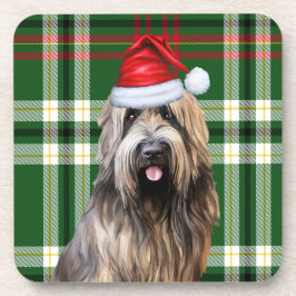 Christmas Briard Shepherd Dog Green Kariert Holida Getränkeuntersetzer