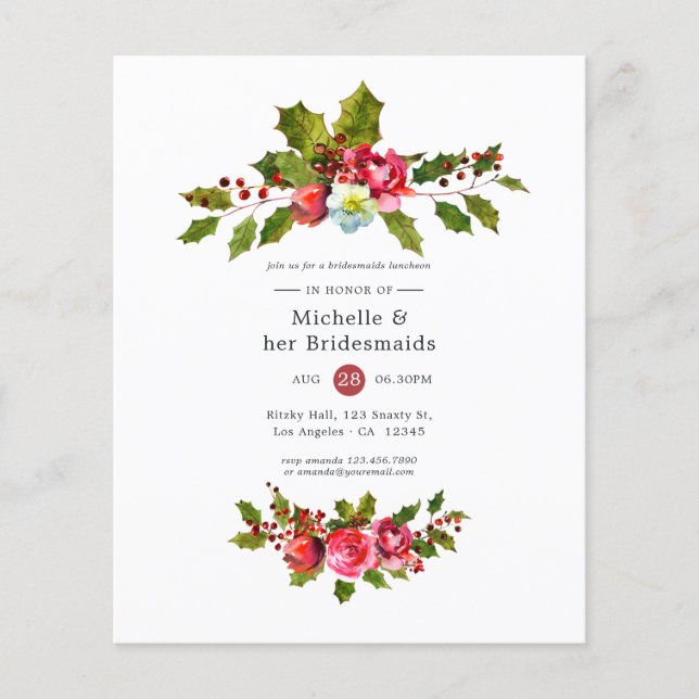 Christmas Bridesmaids Luncheon Holly Einladung Flyer (Vorne)