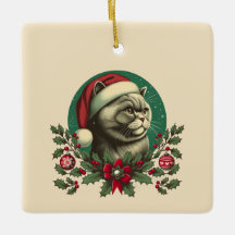 Christmas British Kurz Hair Cat Keramik Ornament