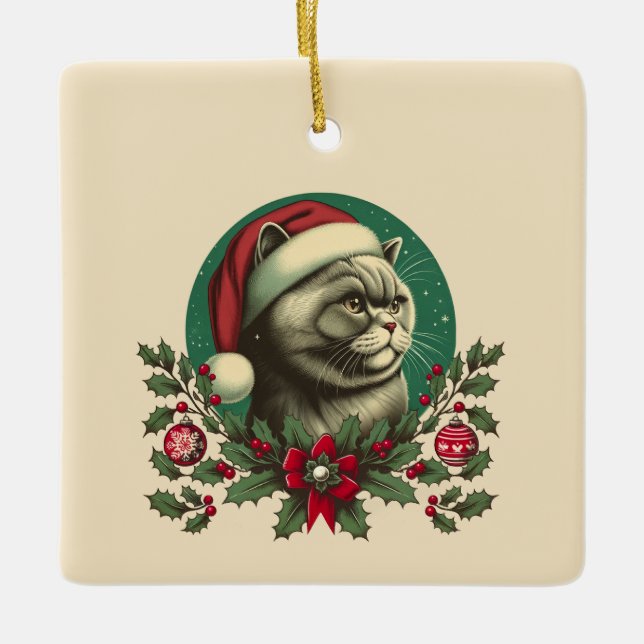 Christmas British Kurz Hair Cat Keramik Ornament (Vorderseite)