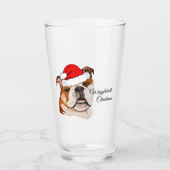 Christmas Brown Art English Bulldog Wigglebutt Glas (Vorderseite)