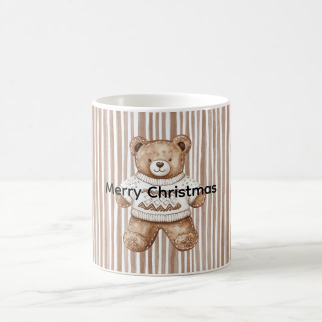 Christmas Brown Cream Teddy Bear Stripes Kaffeetasse (Mittel)