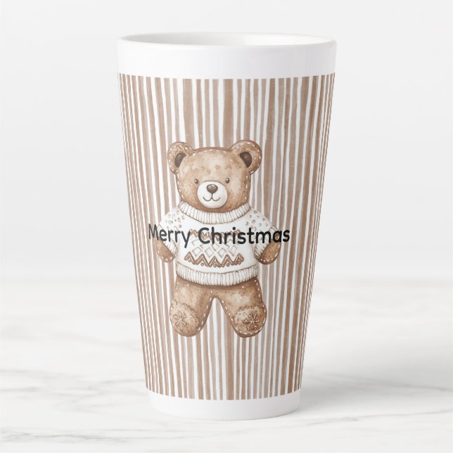 Christmas Brown Cream Teddy Bear Stripes Milchtasse (Vorderseite)