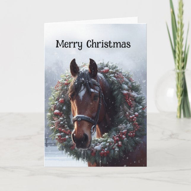 Christmas Brown Horse Kreath Karte (Vorderseite)