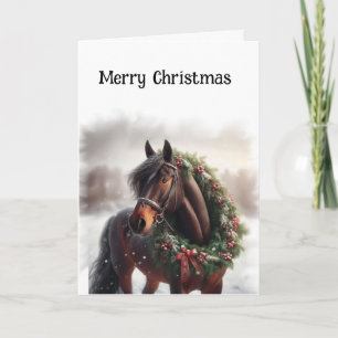 Christmas Brown Horse Kreath Karte