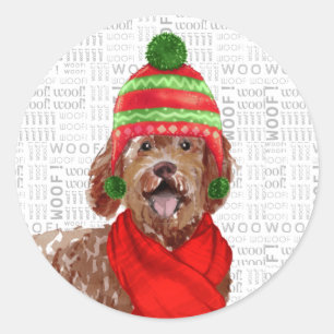 Christmas Brown Labradoodle und Woof Art Hund Love Runder Aufkleber