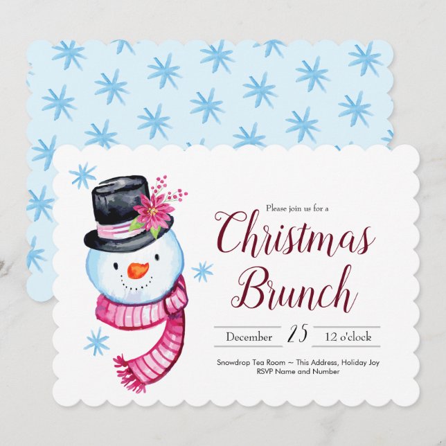 Christmas Brunch Niedlich Watercolor Snowman Scrip Einladung (Vorne/Hinten)