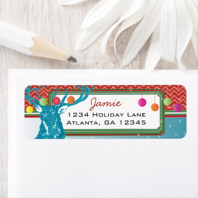 Christmas Buck Deer Zig Zag Pattern Aqua und Red (Insitu)