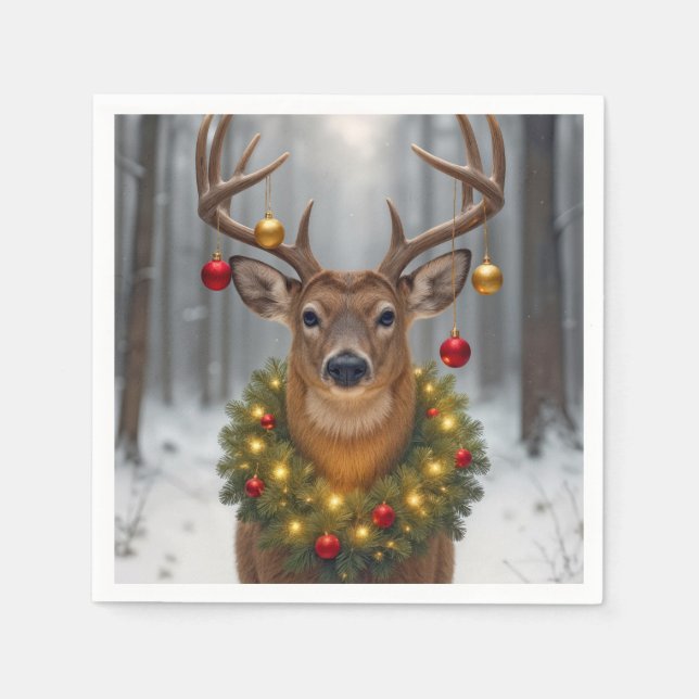 Christmas Buck Wearing a Glowing Wreath Serviette (Vorderseite)