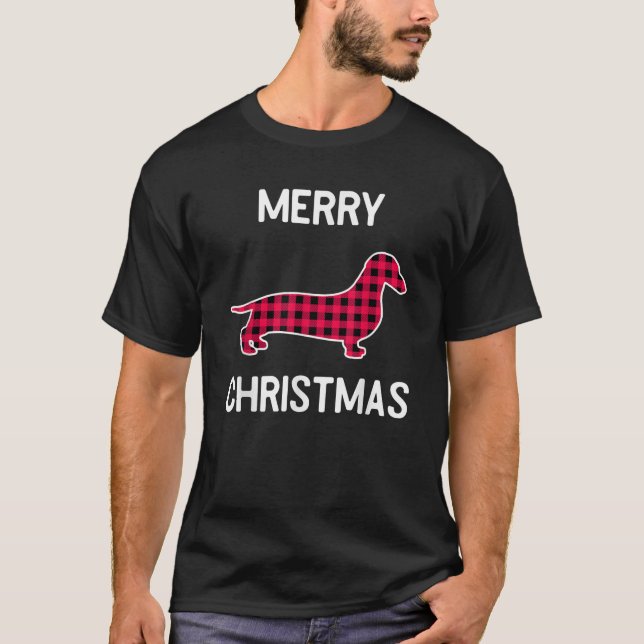 Christmas Buffalo Check Dachshund for Dachshund Do T-Shirt (Vorderseite)